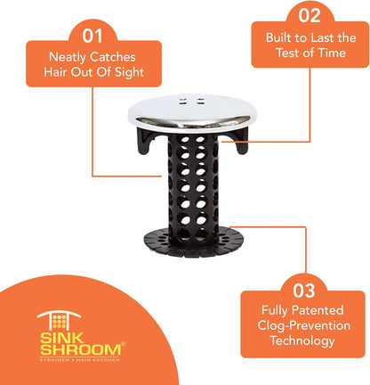 SinkShroom Chrome Edition - Polished Finish Hair Catcher for Designer Bathrooms Seeking Sleek Drain Hardware