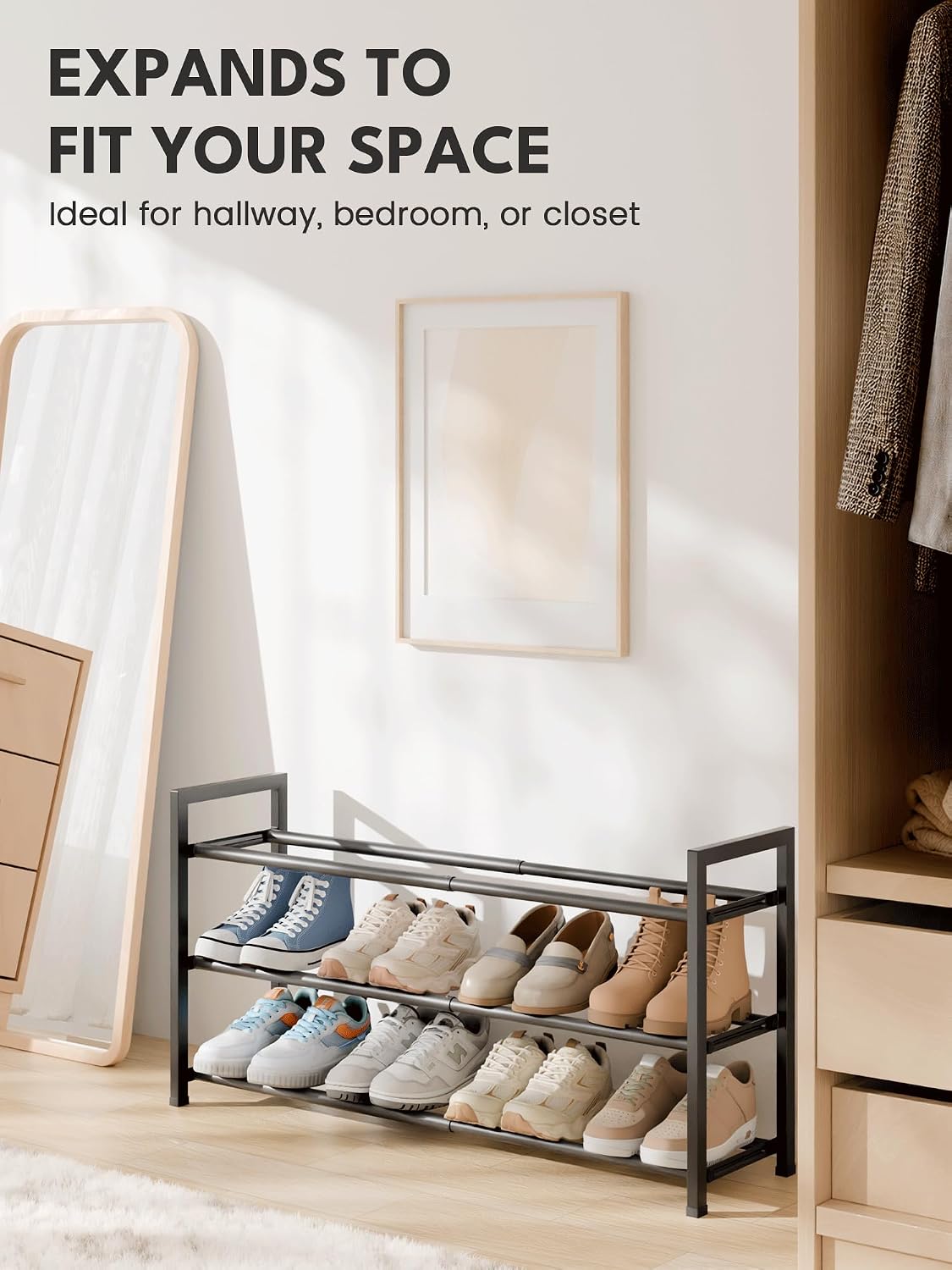six color finishes (black, white, light grey, space grey, pink, green) and four tier sizes across 14 variants