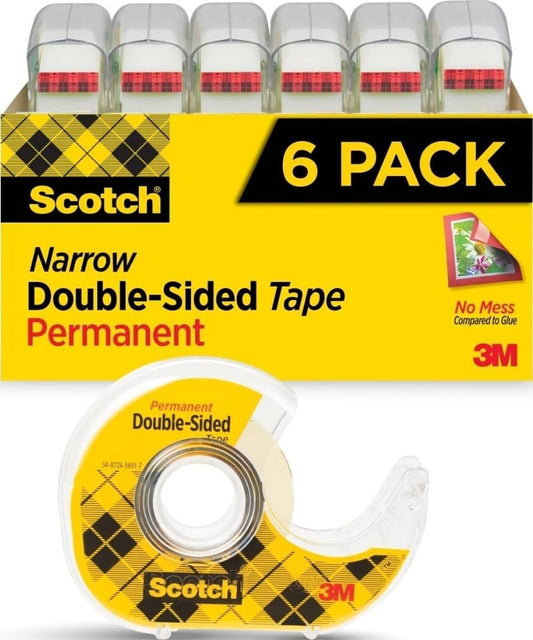 six rolls of 0.5 in. x 500 in. double-sided tape (3,000 in. total)