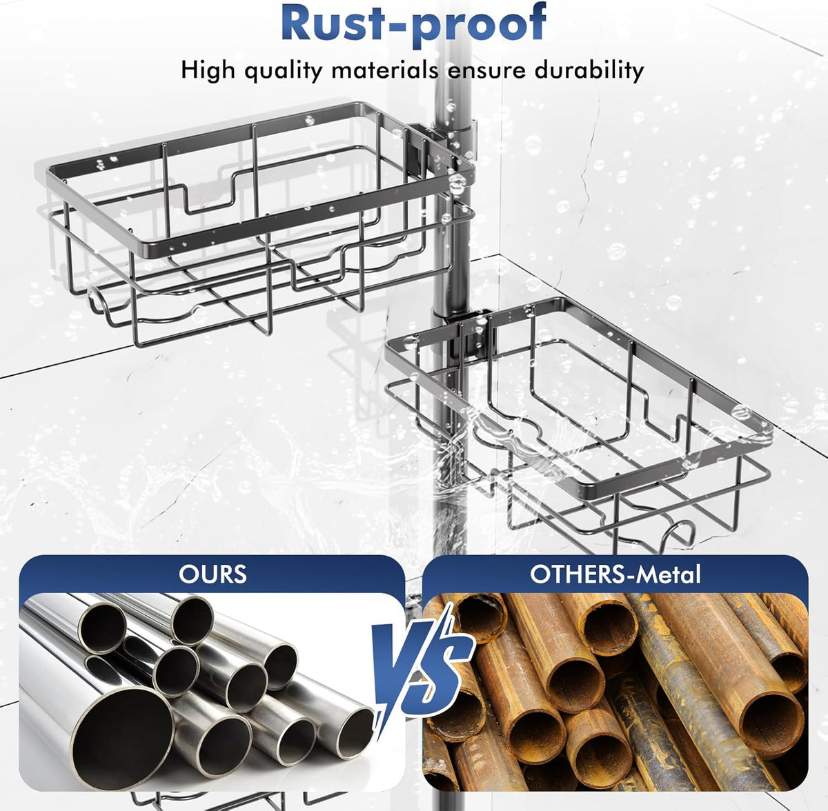 six rustproof stainless steel baskets in three depths (1.97/2.36/2.76 inch) with 360-degree rotation