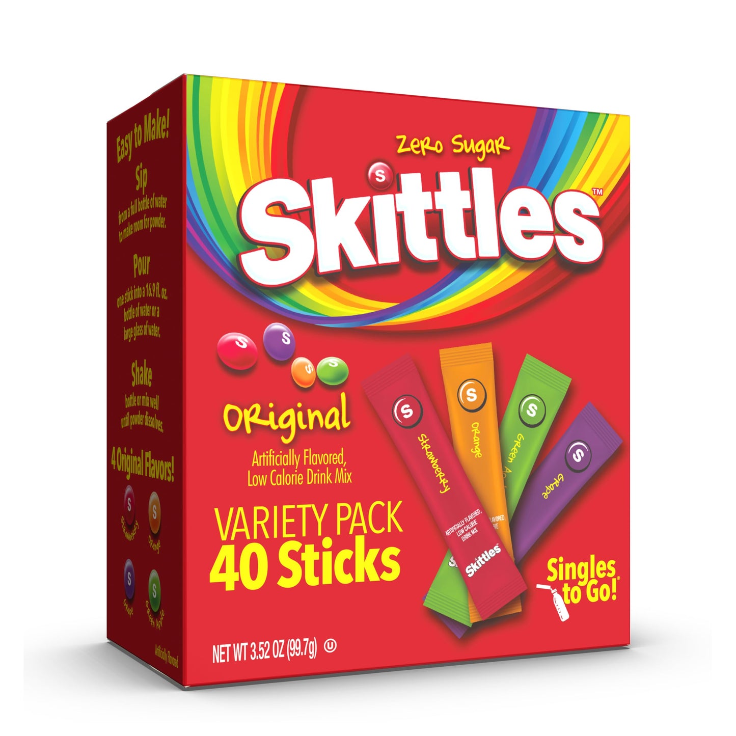 Skittles Singles To Go Powdered Drink Mix – Kids Lunchbox Hydration for School Cafeteria, Zero Sugar Single-Serve Water Flavoring Sticks