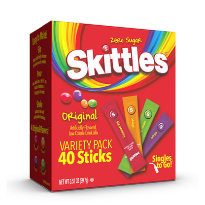 Skittles Singles To Go Powdered Drink Mix – Kids Lunchbox Hydration for School Cafeteria, Zero Sugar Single-Serve Water Flavoring Sticks