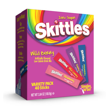 Skittles Singles To Go Powdered Drink Mix – Kids Lunchbox Hydration for School Cafeteria, Zero Sugar Single-Serve Water Flavoring Sticks