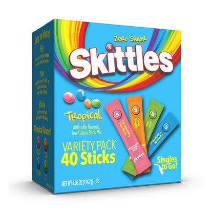 Skittles Singles To Go Powdered Drink Mix – Kids Lunchbox Hydration for School Cafeteria, Zero Sugar Single-Serve Water Flavoring Sticks