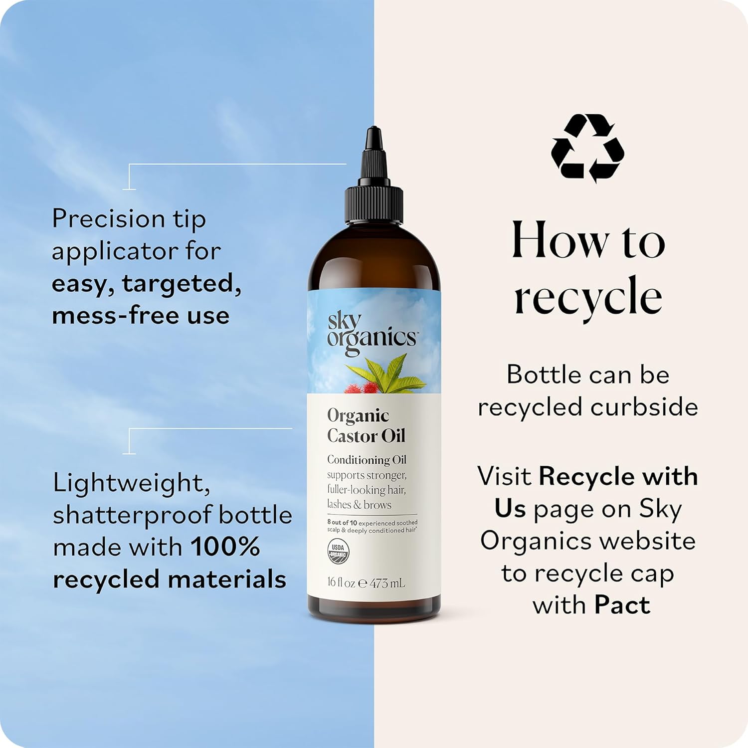 Sky Organics Castor Oil – Pure Base Oil for Yoga Room Diffuser Pairings, Stress-Relief Body Massage, and Hair Masks