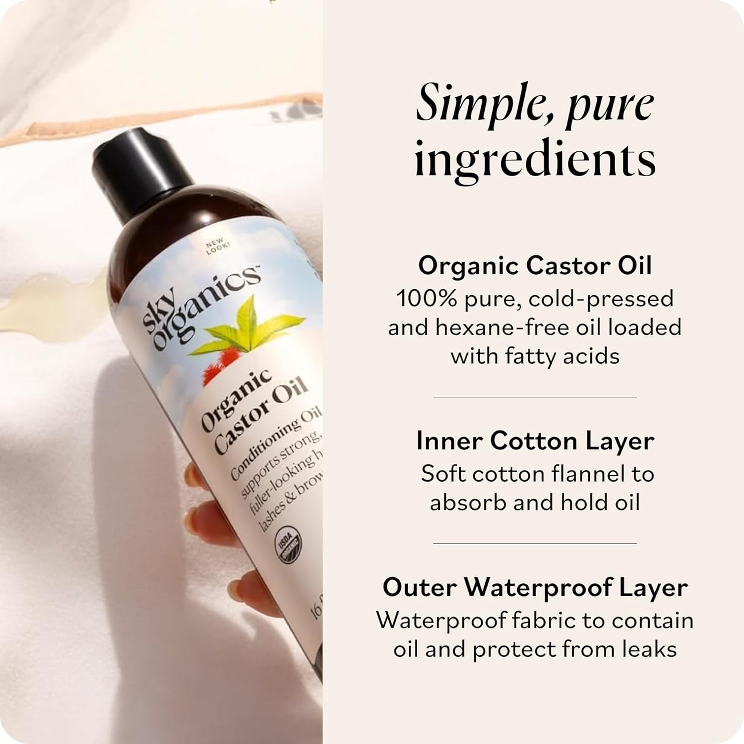 Sky Organics Castor Oil – Pure Base Oil for Yoga Room Diffuser Pairings, Stress-Relief Body Massage, and Hair Masks