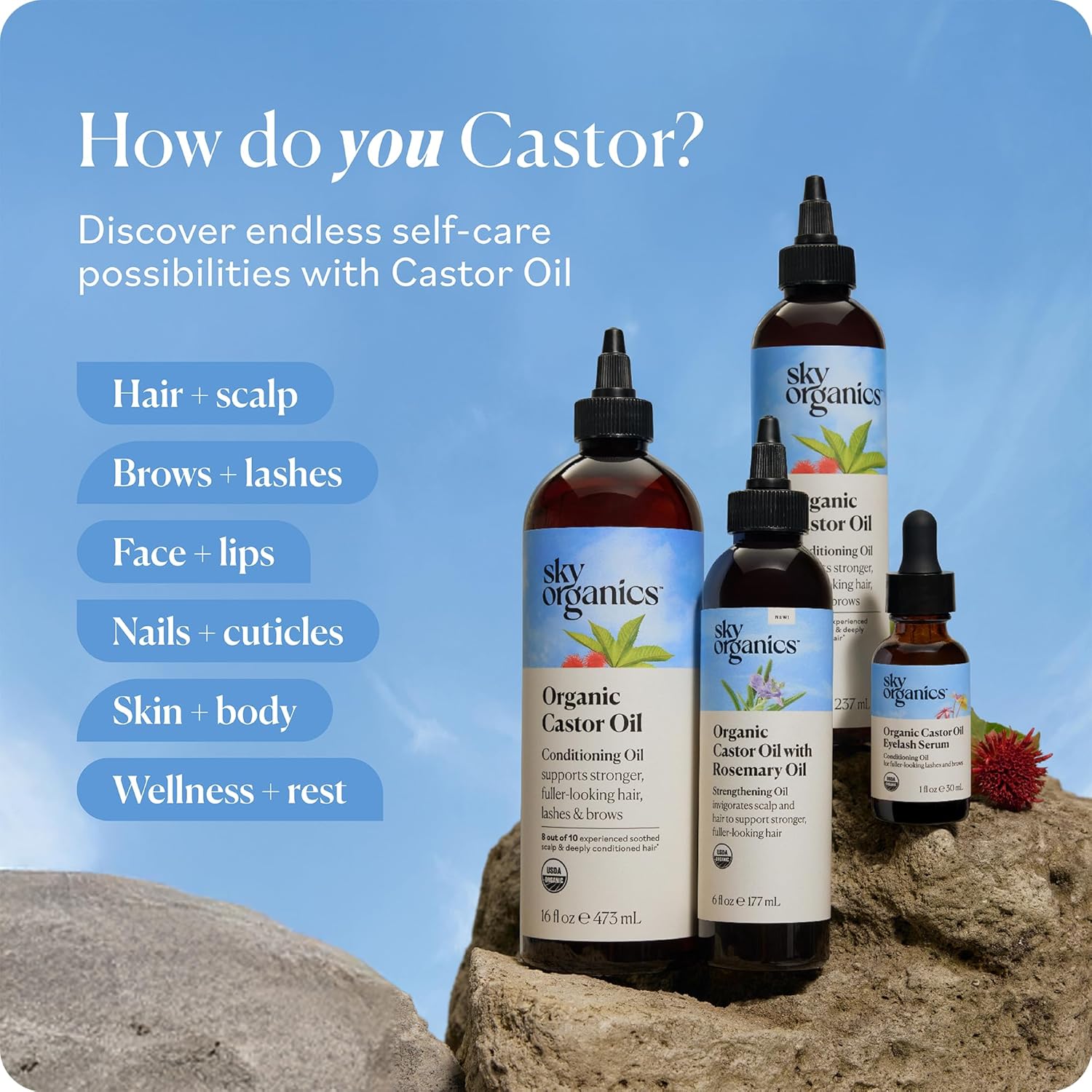 Sky Organics Castor Oil – Pure Base Oil for Yoga Room Diffuser Pairings, Stress-Relief Body Massage, and Hair Masks
