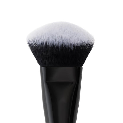 slanted/angled brush head that contours to the cheek shape