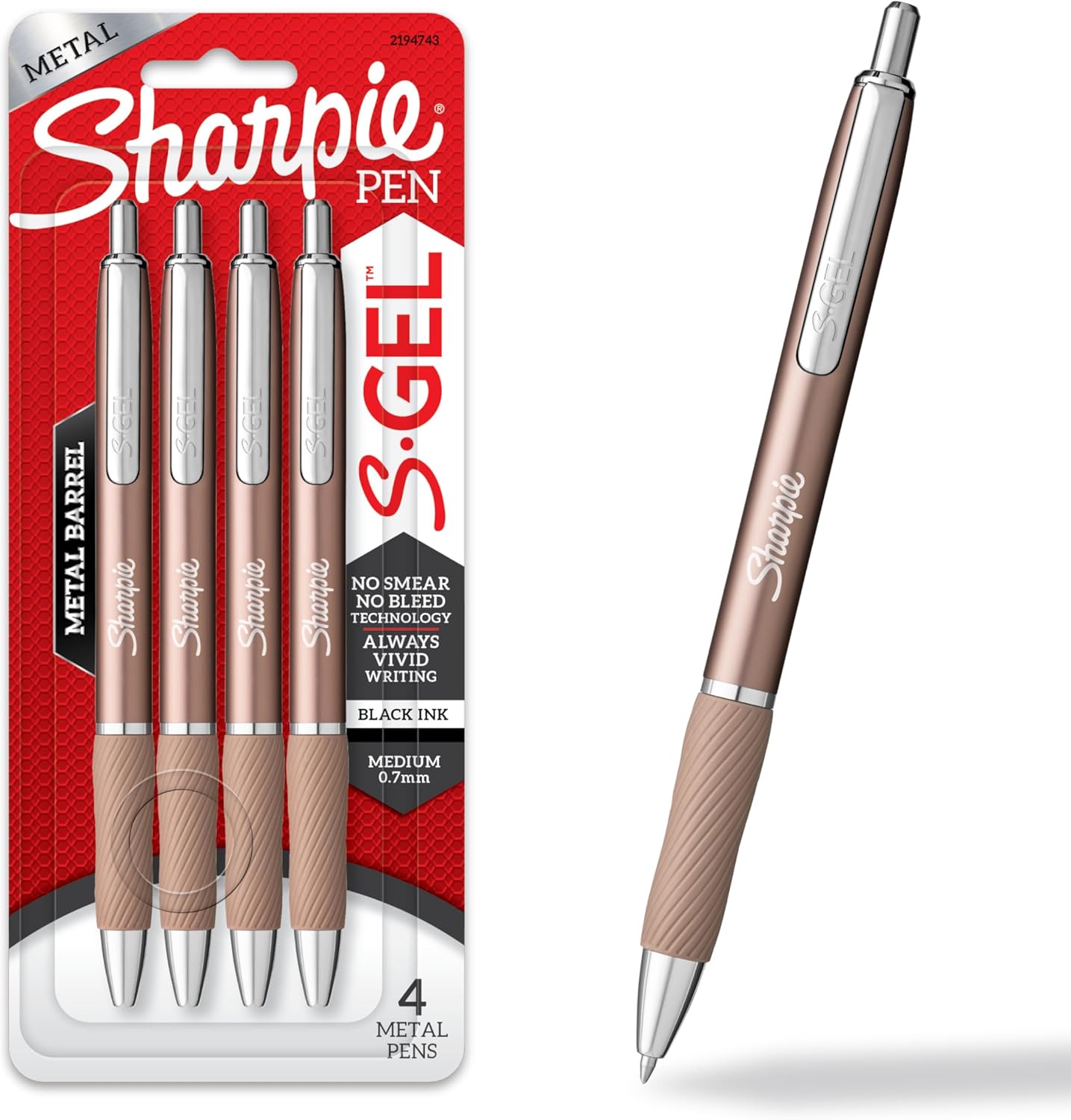 sleek metal barrel in champagne or gunmetal finish
