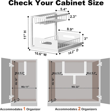 sliding pull-out drawer accessible from both left and right sides with handles