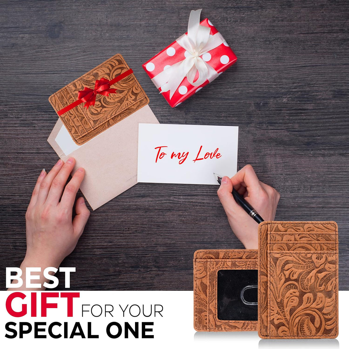 SlimPocket Premium Leather Wallet – Elegant Gift for Executives, RFID Card Holder in Cognac
