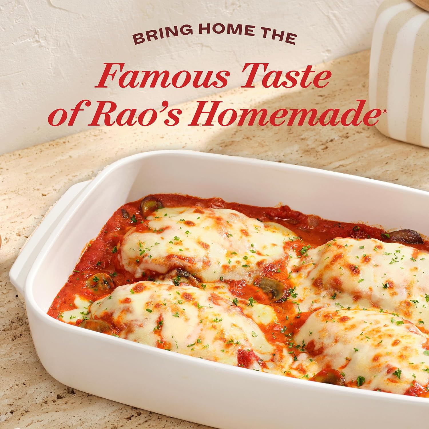 slow-cooked classic rao's recipe with olive oil, garlic, basil, and oregano