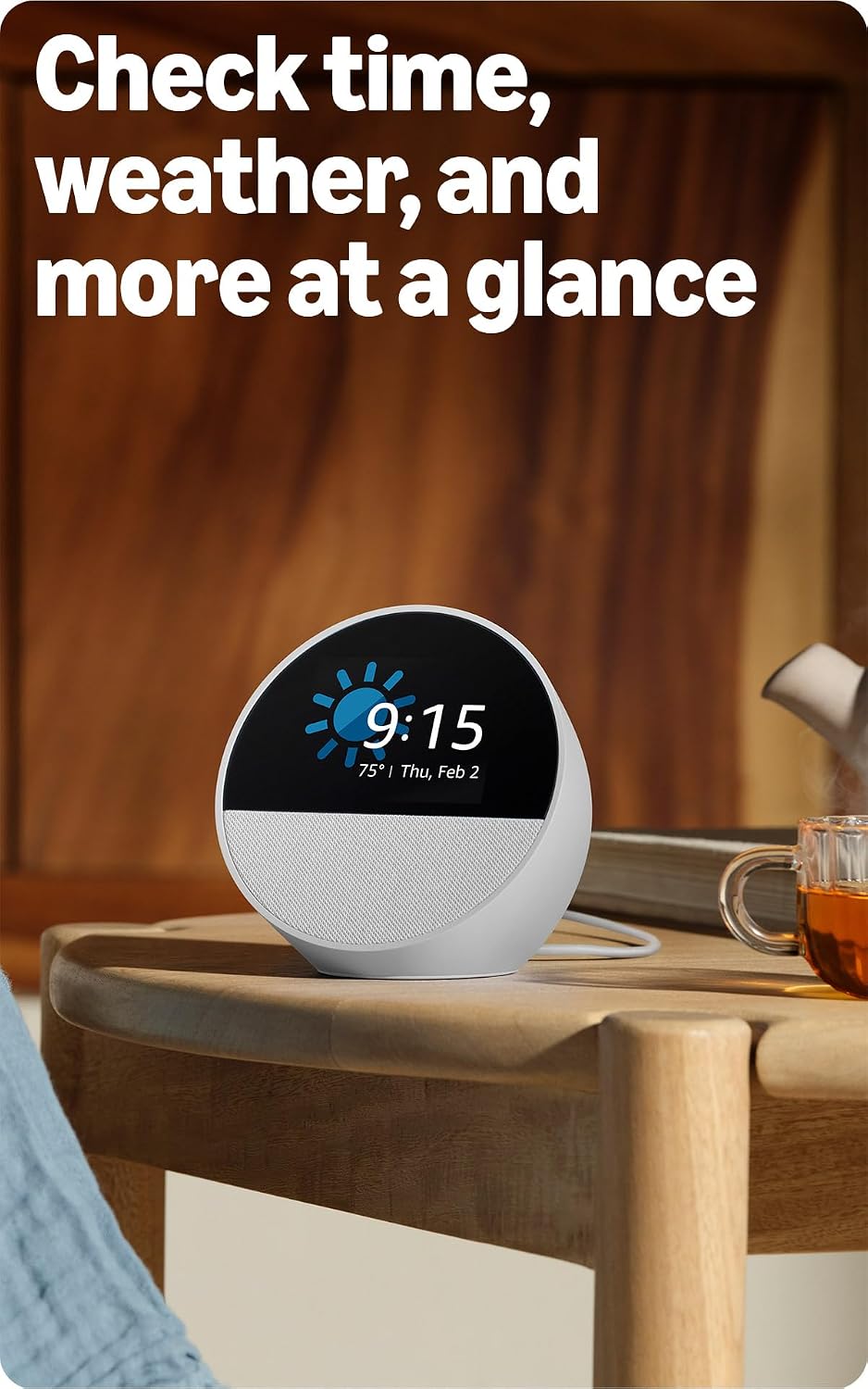 smart home hub controls compatible lights, thermostats, and blinds via voice, touch, or motion-activated routines