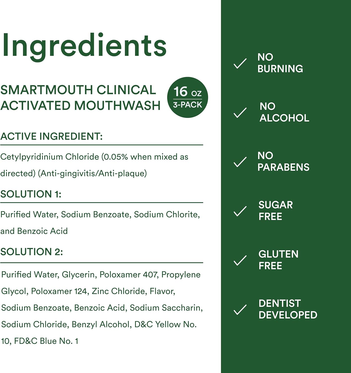 SmartMouth DDS Activated Mouthwash - Premium Clinical-Grade Clean Mint Rinse for an Elevated At-Home Oral Care Experience, 16 fl oz (3 Pack)