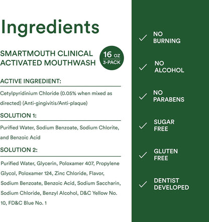 SmartMouth DDS Activated Mouthwash - Premium Clinical-Grade Clean Mint Rinse for an Elevated At-Home Oral Care Experience, 16 fl oz (3 Pack)