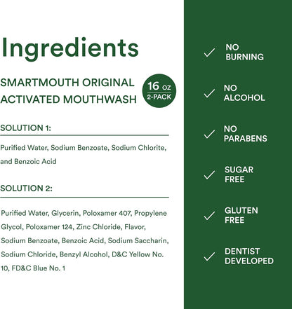 SmartMouth Original Zinc Activated Mouthwash - Thoughtful Stocking Stuffer and Holiday Gift for Health-Conscious Friends, 16 fl oz (2 Pack)