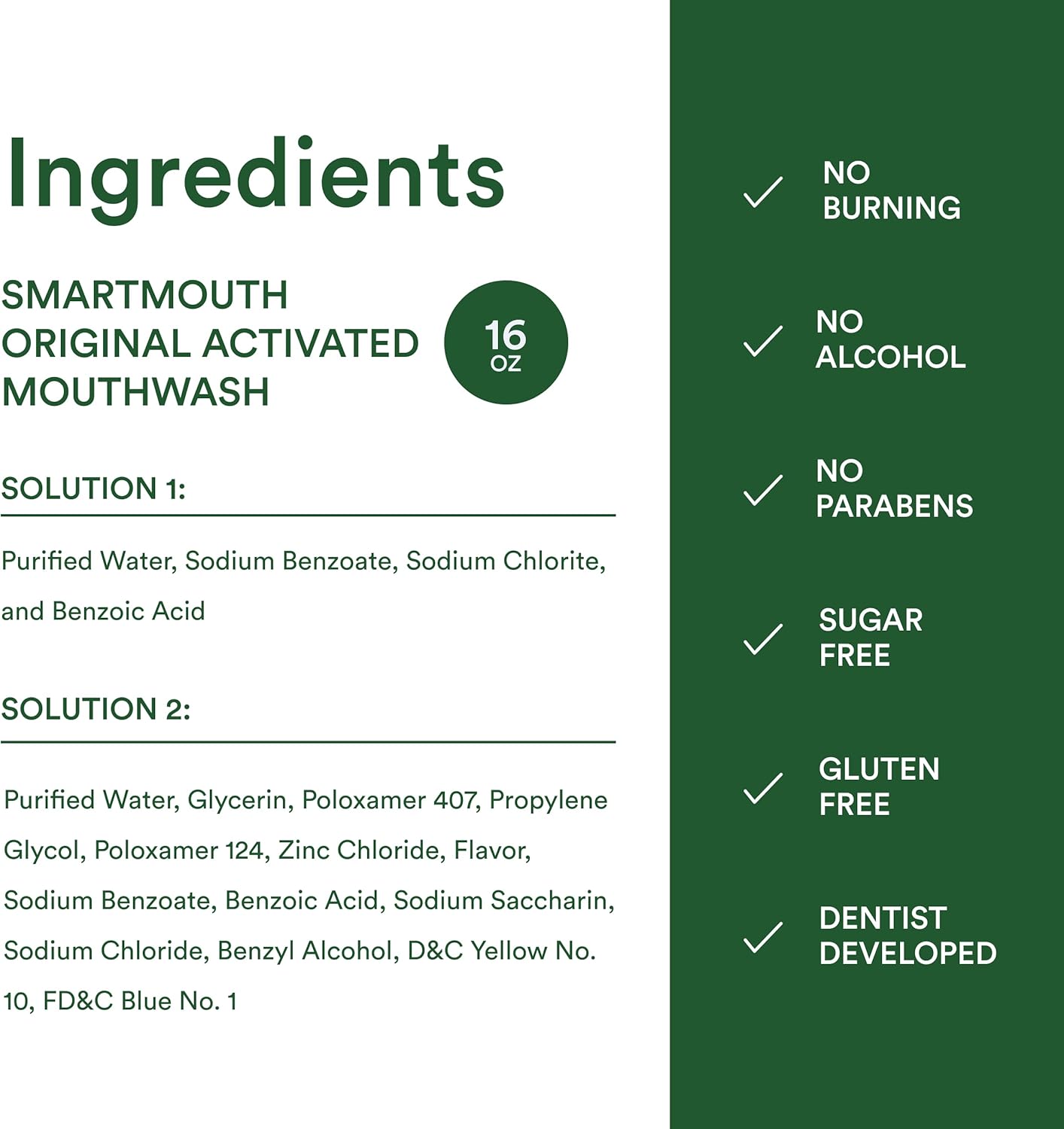 SmartMouth Original Zinc Activated Mouthwash & Tongue Cleaner - Non-Burning Fresh Mint Rinse for Daily Self-Care Ritual, 16 fl oz