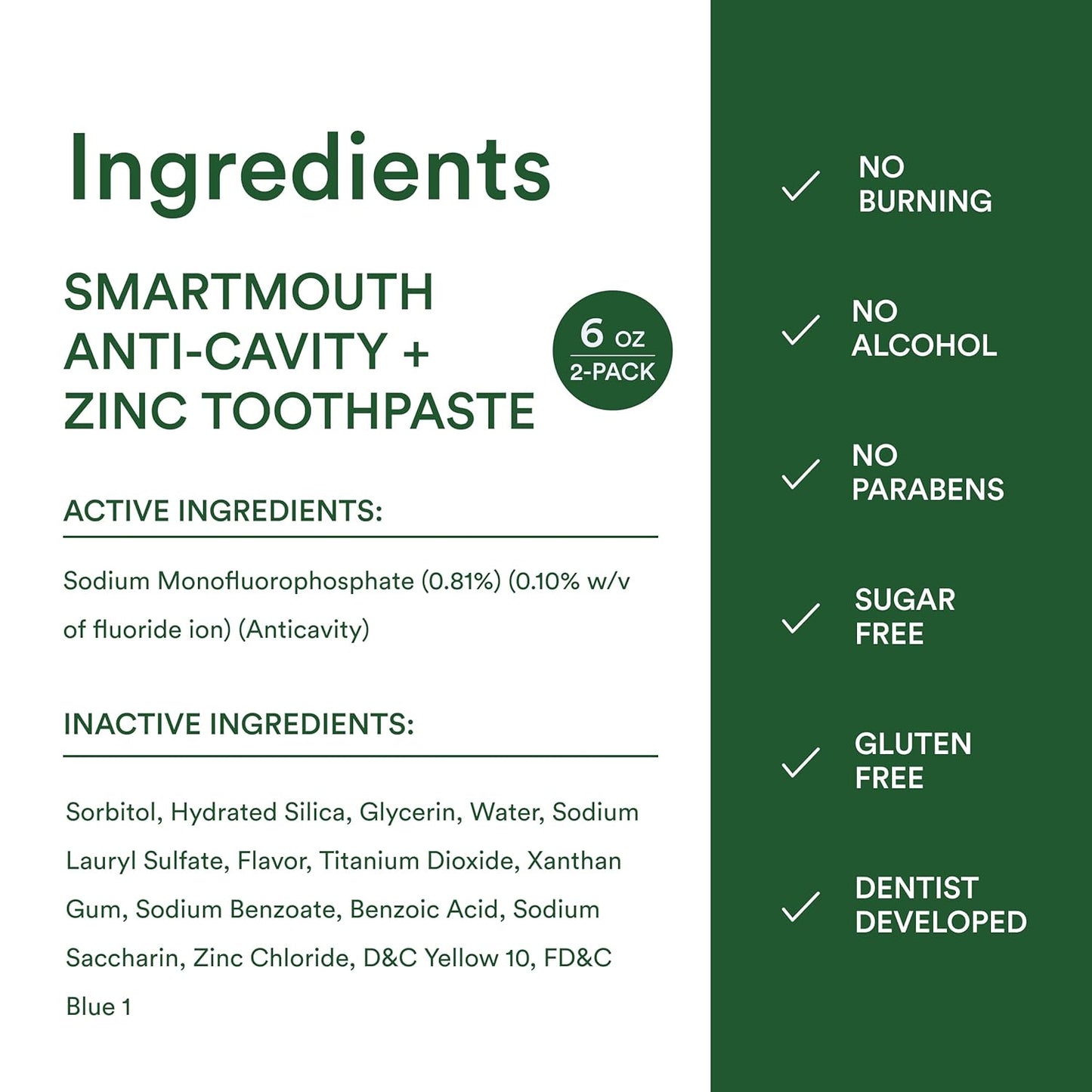SmartMouth Premium Zinc Ion Toothpaste - Whitening - Thoughtful Stocking Stuffer and Gift Basket Pick for Oral Care Lovers, 6 oz (2 Pack)