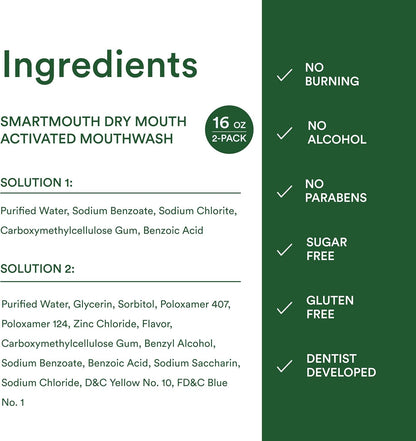 SmartMouth Zinc Activated Mouthwash - Calming Self-Care Rinse for Master Bathroom Nightly Ritual, Dry Mouth & 24-Hour Fresh Breath 2 Pack