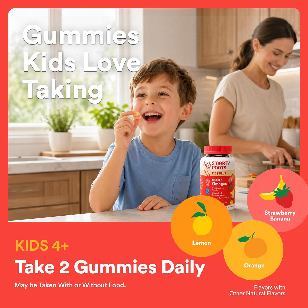 SmartyPants Kids Multivitamin Gummies – Daily Chewable Omega 3 and Vitamin Stack for Children Ages 4 Plus, Three Fruit Flavors, 60 Count