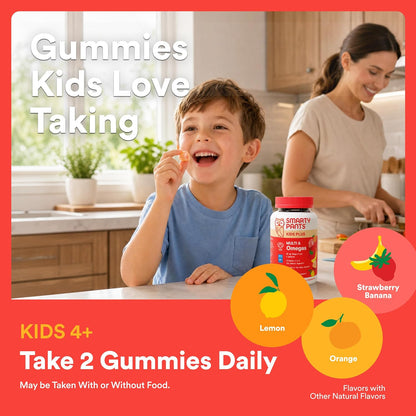 SmartyPants Kids Multivitamin Gummies – Daily Chewable Omega 3 and Vitamin Stack for Children Ages 4 Plus, Three Fruit Flavors, 60 Count