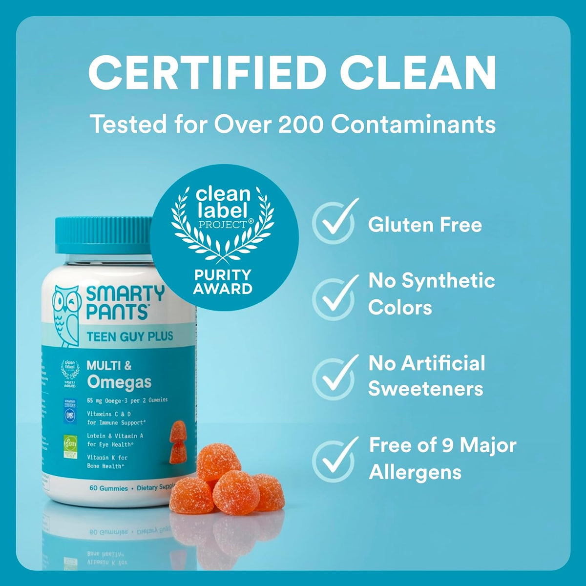 SmartyPants Teen Guy Plus Multi & Omegas Multivitamin Gummies – On-the-Go Omega-3 and Vitamin D3 for Teen Sports and Outdoor Adventures, Pineapple Orange