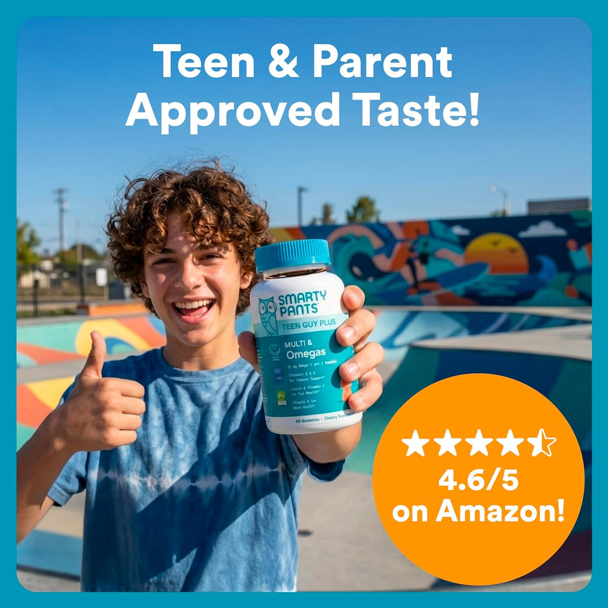 SmartyPants Teen Guy Plus Multi & Omegas Multivitamin Gummies – On-the-Go Omega-3 and Vitamin D3 for Teen Sports and Outdoor Adventures, Pineapple Orange