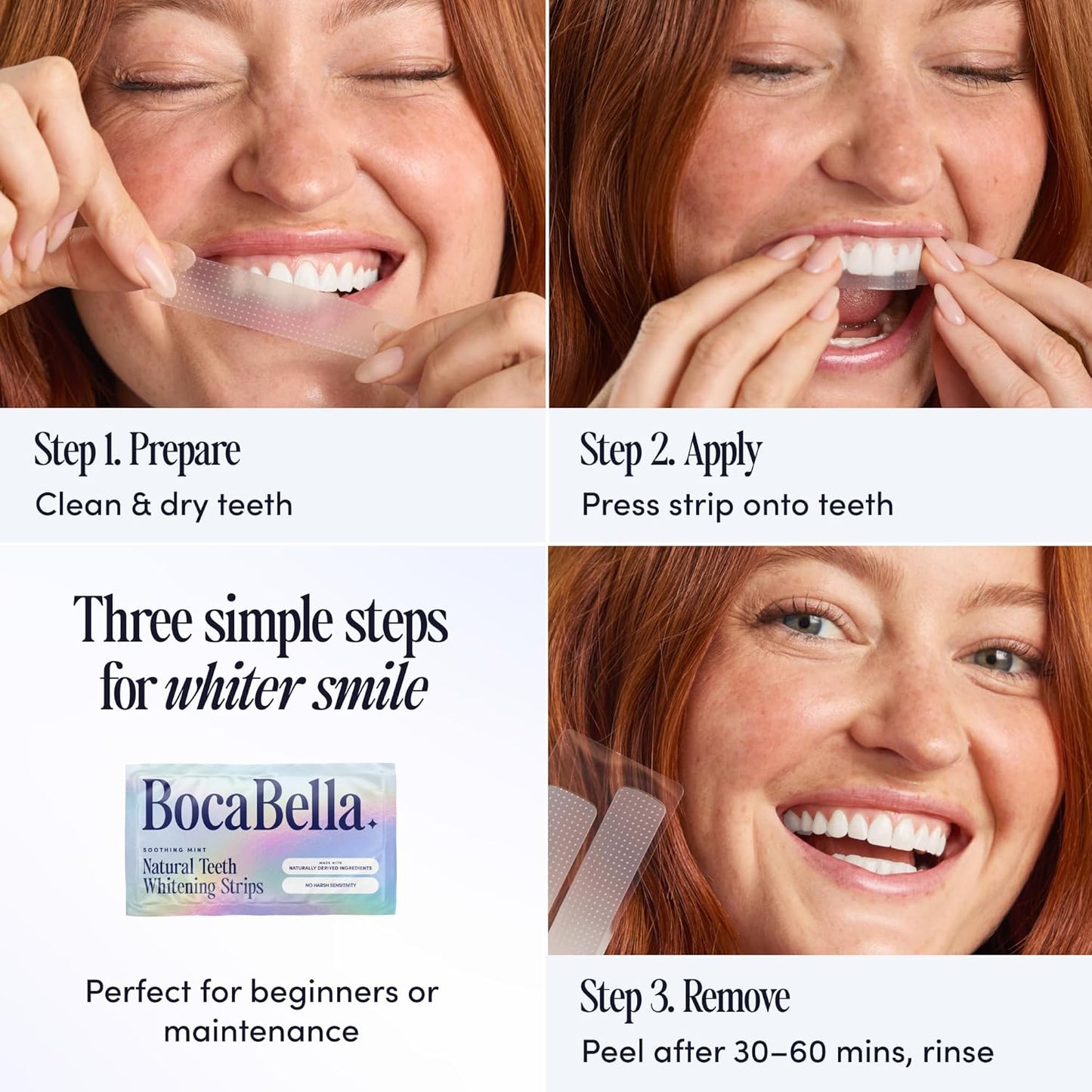Smilebloom Peroxide-Free Whitening Strips – Sensitivity-Free Smile Brightening, Safe for Sensitive Teeth & Gums