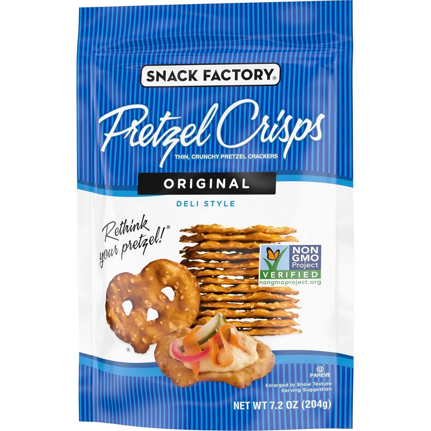 Snack Factory Pretzel Crisps – Portable Crunchy Snack for Picnics, Camping, and Backyard Patio Parties, 7.2 oz Resealable Bag