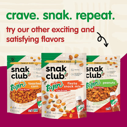 Snak Club Tajin Crunchy Peanuts – Crowd-Pleasing Party Snack Gift with Tajin Chili Lime Flavor, 10.5 oz Resealable Pouch