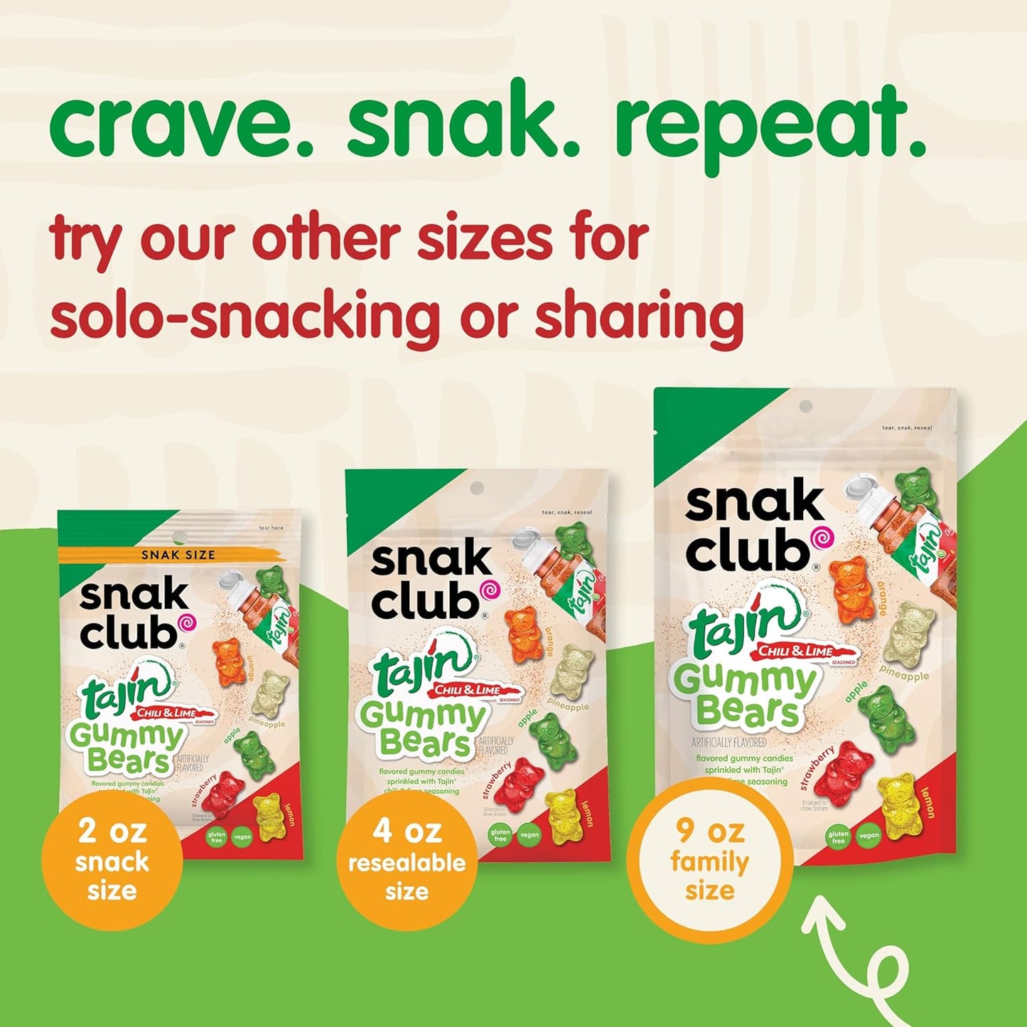 Snak Club Tajin Gummy Bears – Guilt Free Vegan Snack for Mindful Munching, Gluten Free 9 oz
