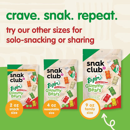 Snak Club Tajin Gummy Bears – Guilt Free Vegan Snack for Mindful Munching, Gluten Free 9 oz
