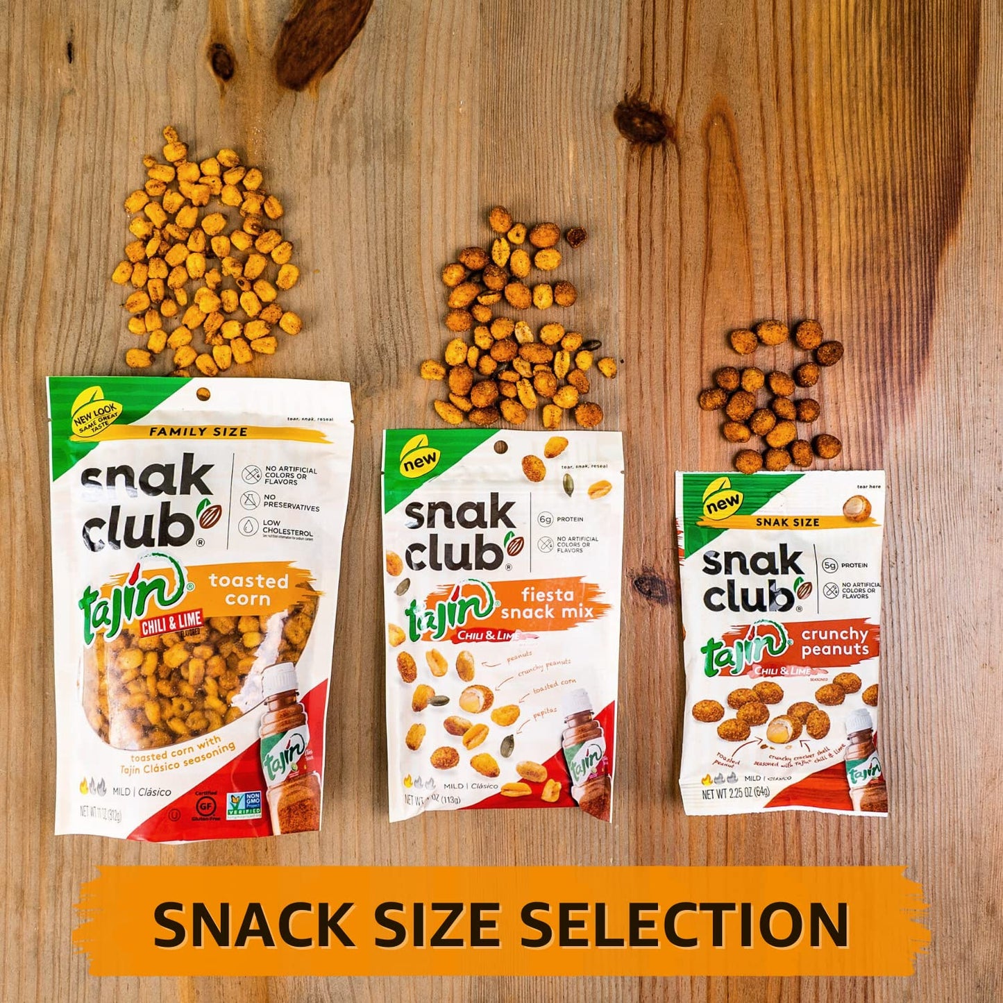 Snak Club Tajin Toasted Corn – Office Desk Drawer Snack with Mild Tajin Chili-Lime, Resealable 11 oz Pouch