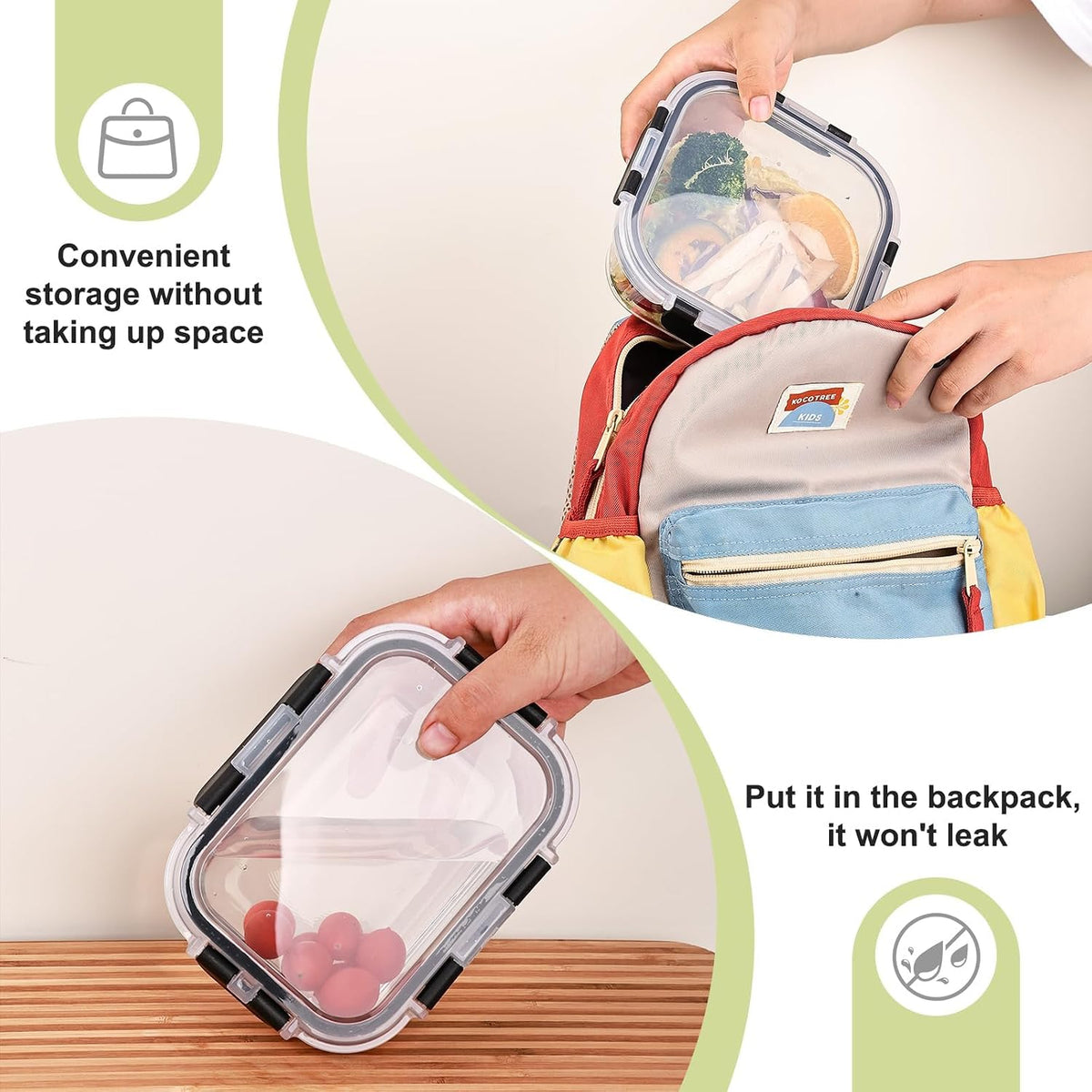 snap-lock lids with silicone gasket for airtight, leak-resistant sealing