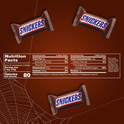 SNICKERS Original Fun Size Bars, Child-Safe Portion-Controlled Candy for Fall Carnivals and Family Movie Nights, 10.59oz Bulk Bag