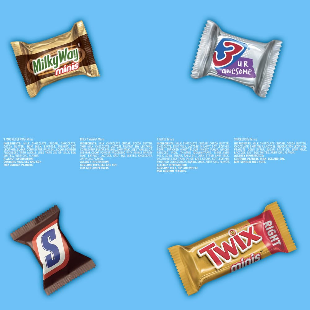 SNICKERS, TWIX, MILKY WAY & 3 MUSKETEERS Minis Milk Chocolate Bars Variety Pack – Ready-to-Give Party Favor for Graduation and Baby Showers