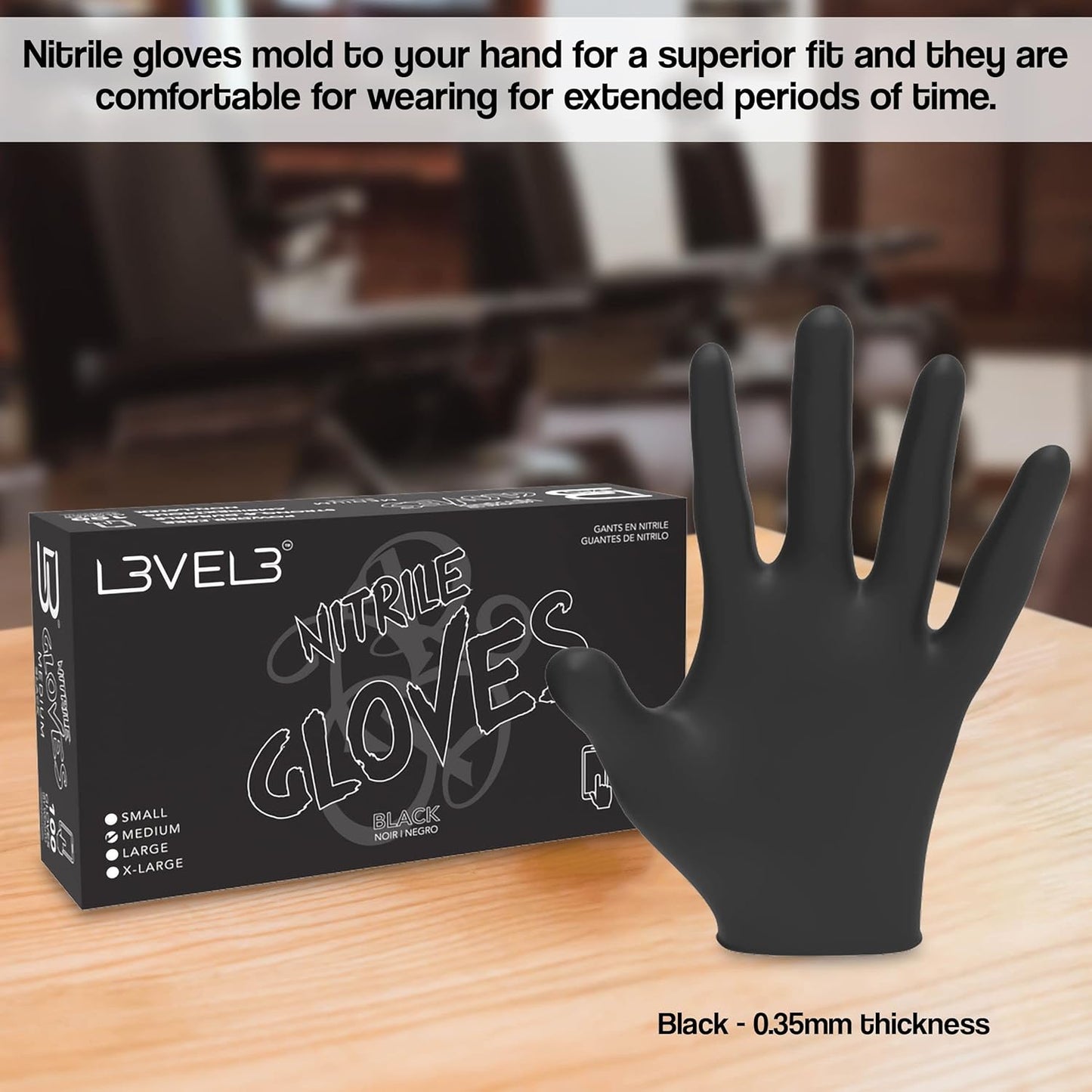 snug ergonomic fit with four size options (small through x-large)