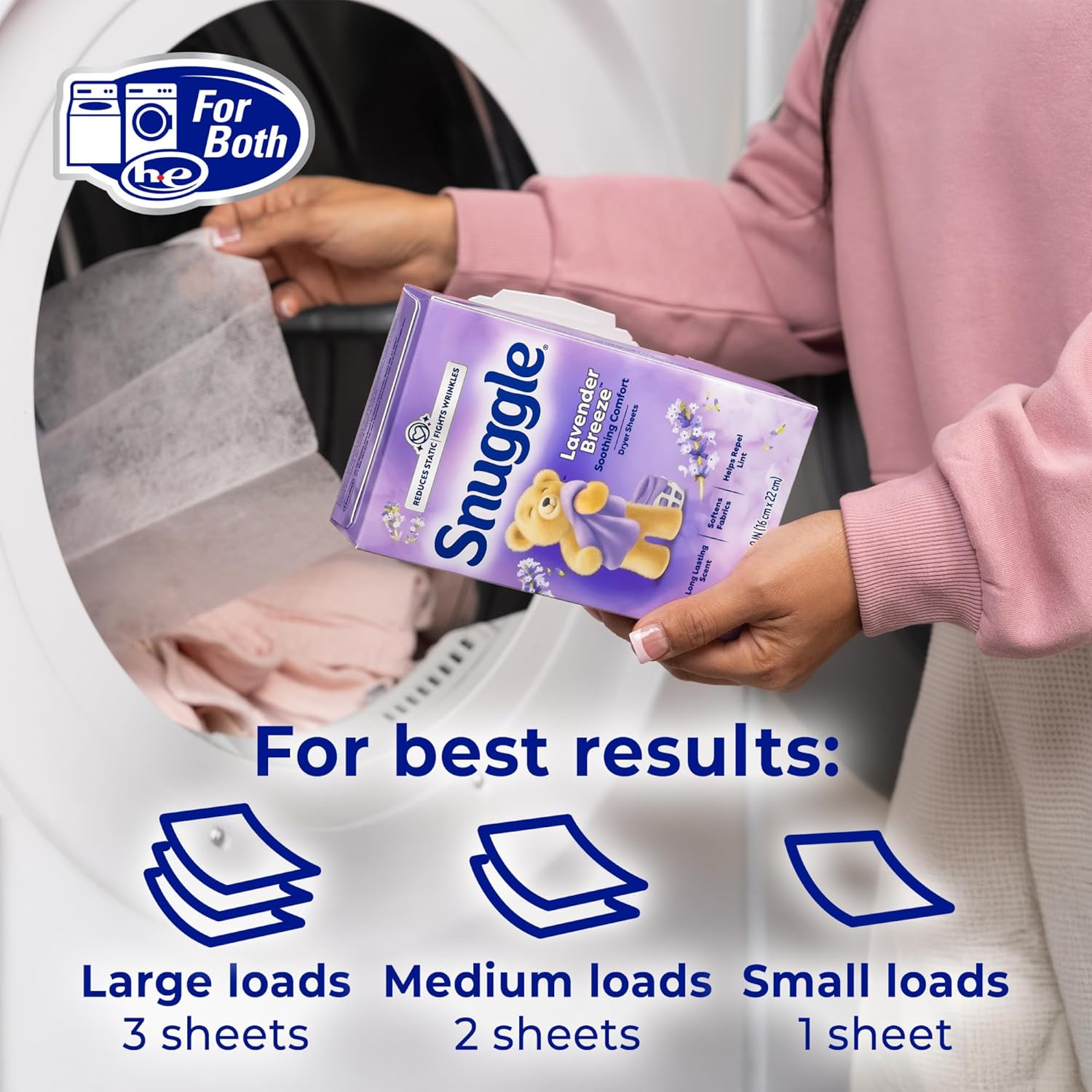Snuggle Dryer Sheets, Lavender Breeze Scent Safe for Nursery and Kids Room, Softens Pajamas and Bedding