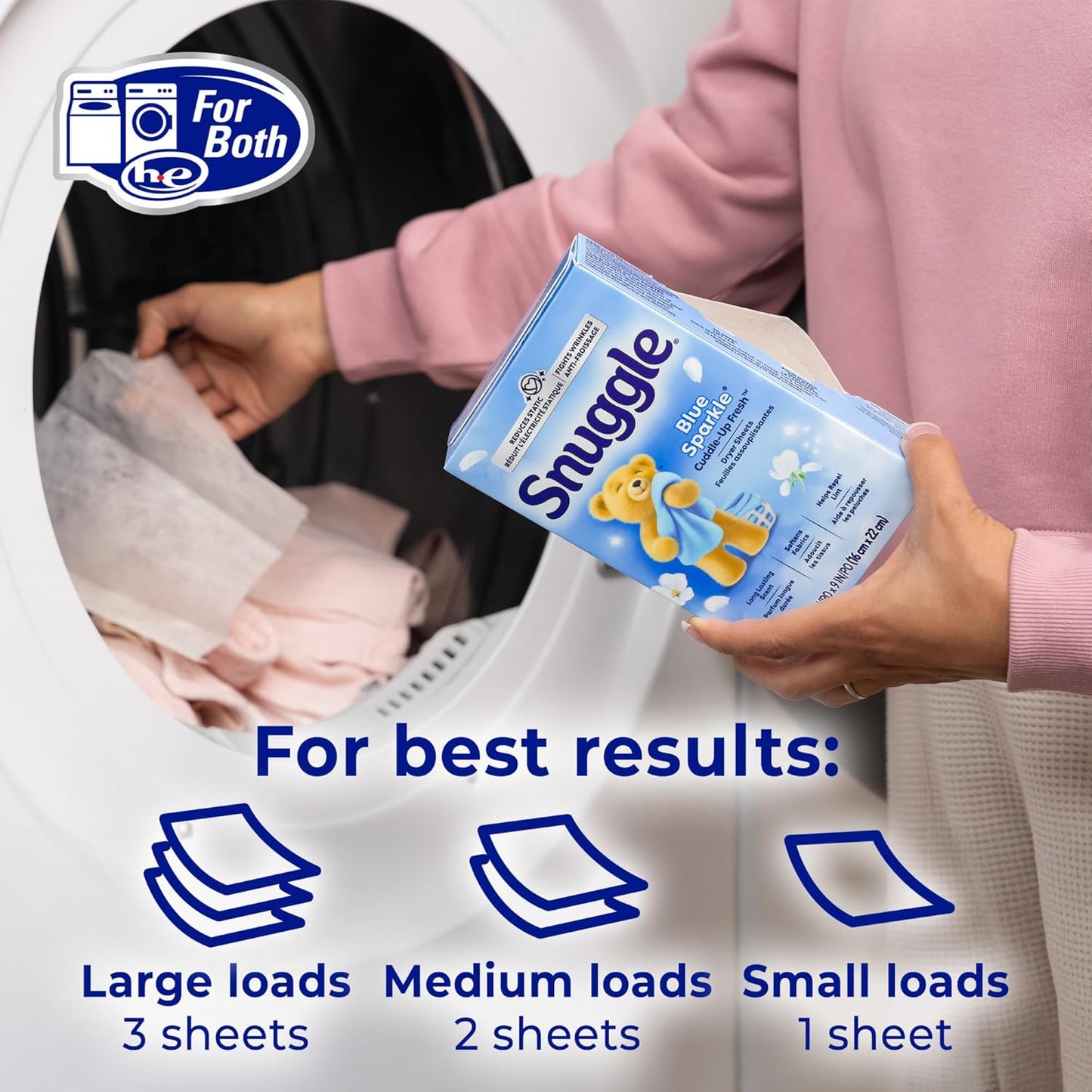 Snuggle Fabric Softener Dryer Sheets, Blue Sparkle Cuddle-Up Fresh, 230 Ct, On-the-Go Odor Eliminator for Camping Gear and Duffel Bags