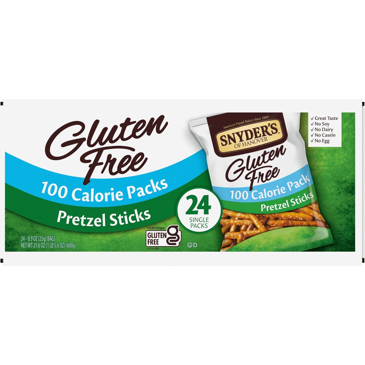 Snyder's of Hanover Gluten Free Pretzel Sticks – Mindful Portion Snack for Gluten Sensitive Adults, 100 Calorie Packs, 24 Ct