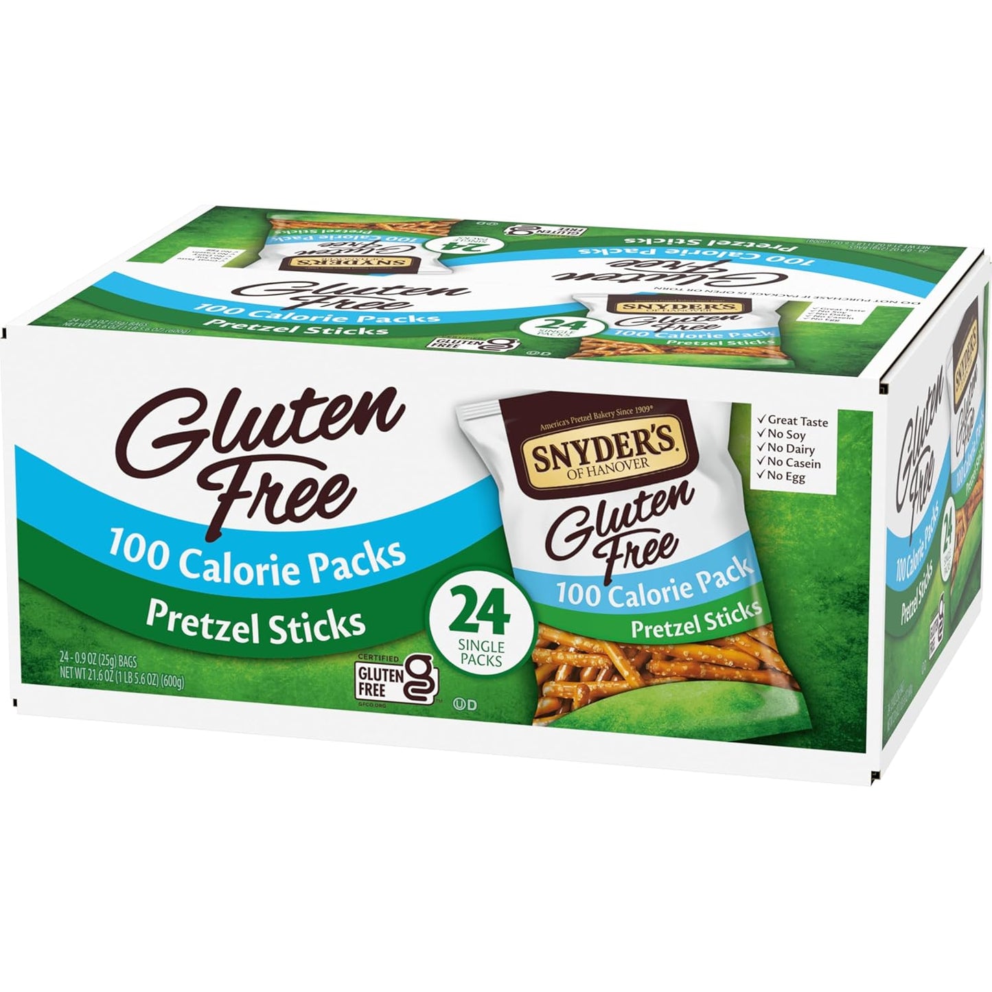 Snyder's of Hanover Gluten Free Pretzel Sticks – Mindful Portion Snack for Gluten Sensitive Adults, 100 Calorie Packs, 24 Ct