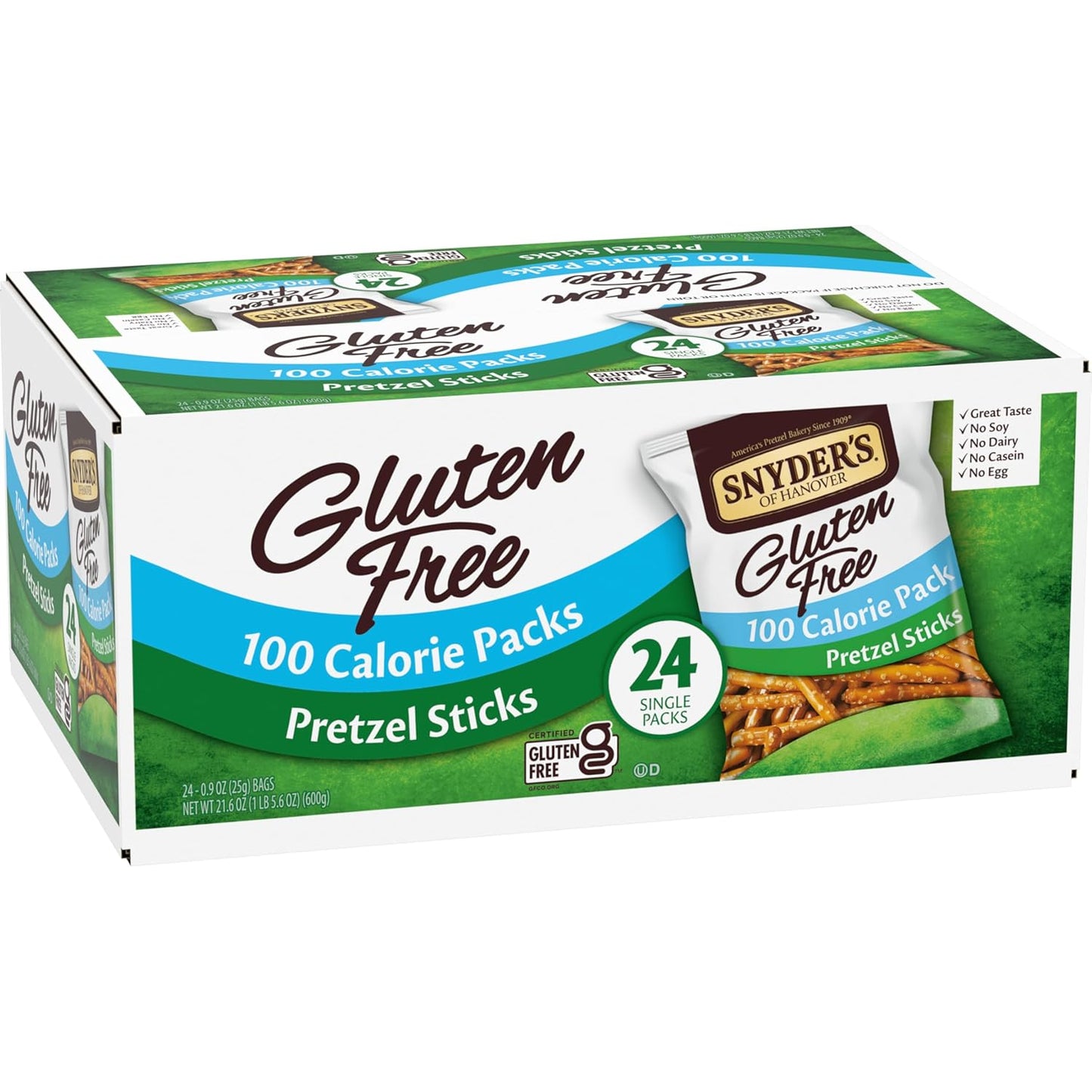 Snyder's of Hanover Gluten Free Pretzel Sticks – Mindful Portion Snack for Gluten Sensitive Adults, 100 Calorie Packs, 24 Ct