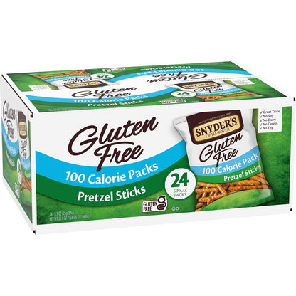 Snyder's of Hanover Gluten Free Pretzel Sticks – Mindful Portion Snack for Gluten Sensitive Adults, 100 Calorie Packs, 24 Ct
