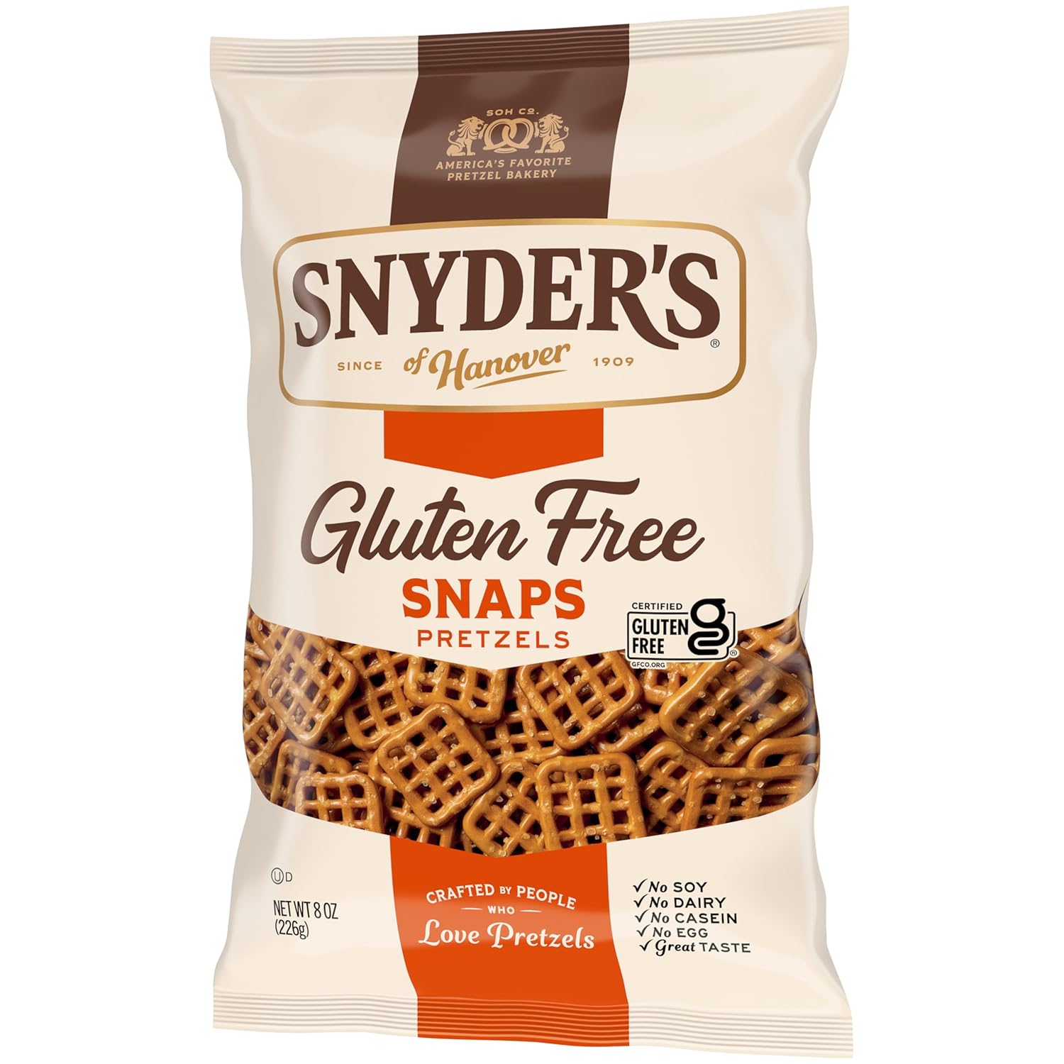 Snyder's of Hanover Gluten Free Snaps Pretzels – Thoughtful Hostess Gift for Dinner Parties, 8 oz Bag