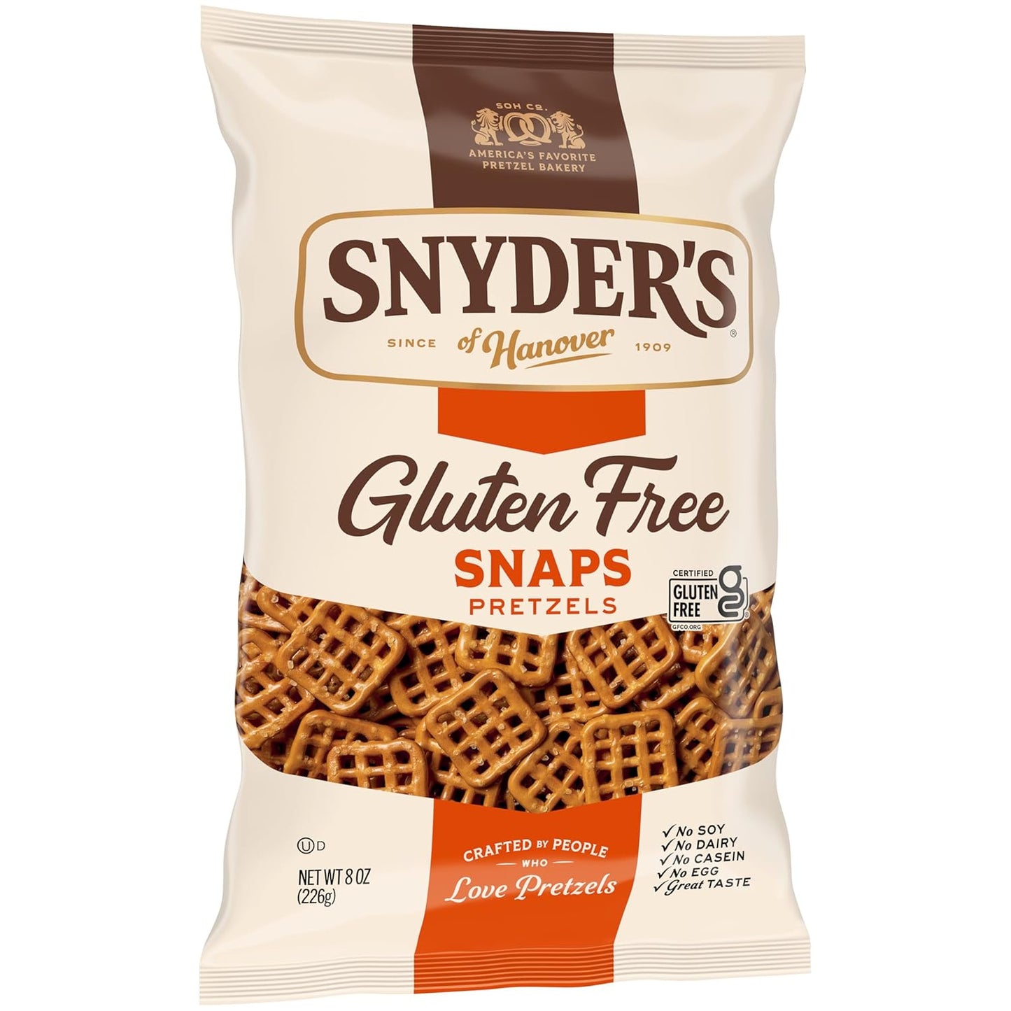 Snyder's of Hanover Gluten Free Snaps Pretzels – Thoughtful Hostess Gift for Dinner Parties, 8 oz Bag