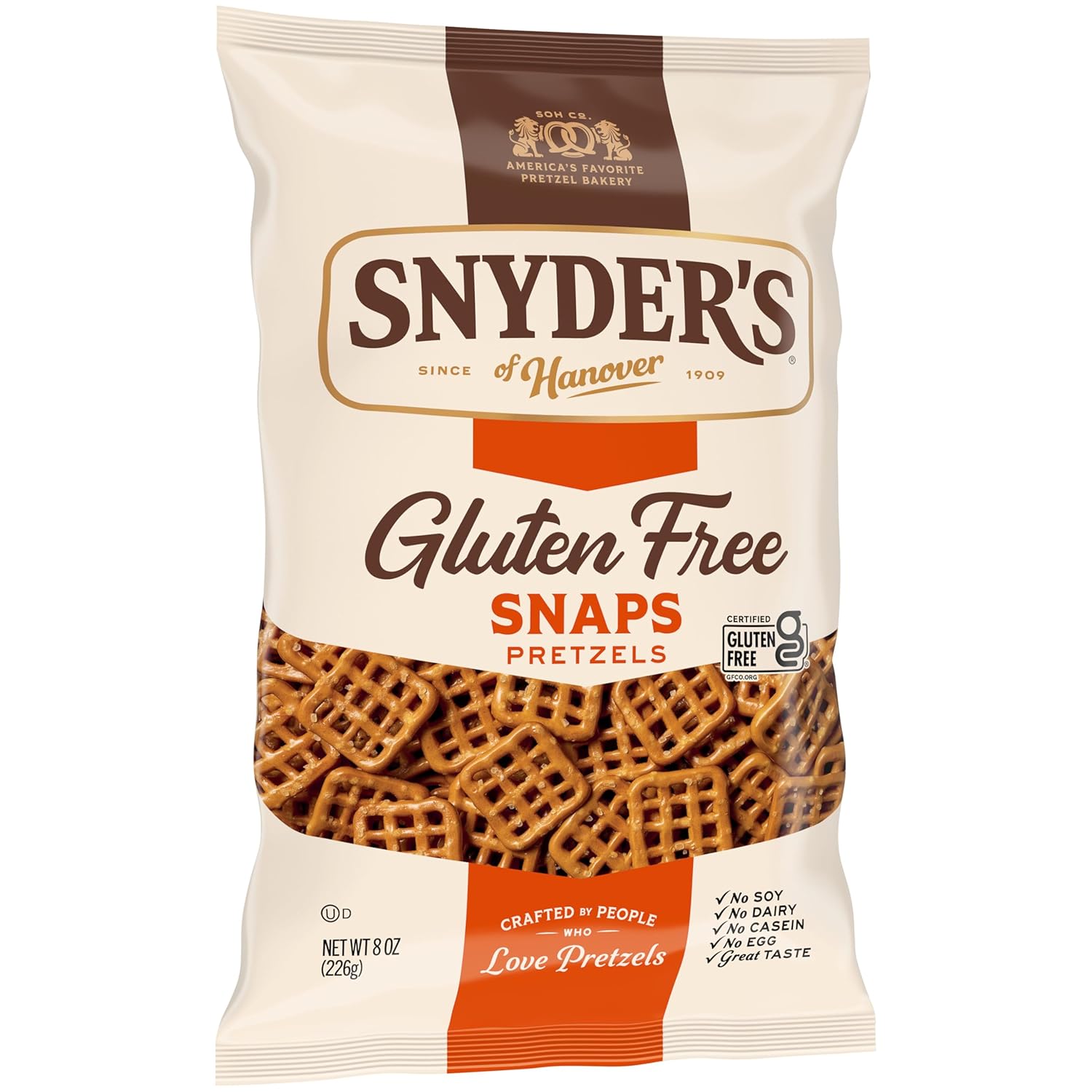 Snyder's of Hanover Gluten Free Snaps Pretzels – Thoughtful Hostess Gift for Dinner Parties, 8 oz Bag