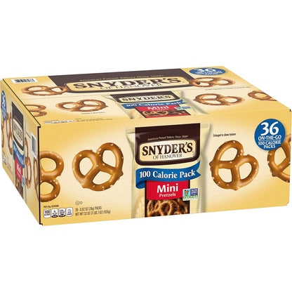 Snyder's of Hanover Mini Pretzels Single Serve Bags – Safe After-School Snack for Playroom and Lunchbox, 36 Count