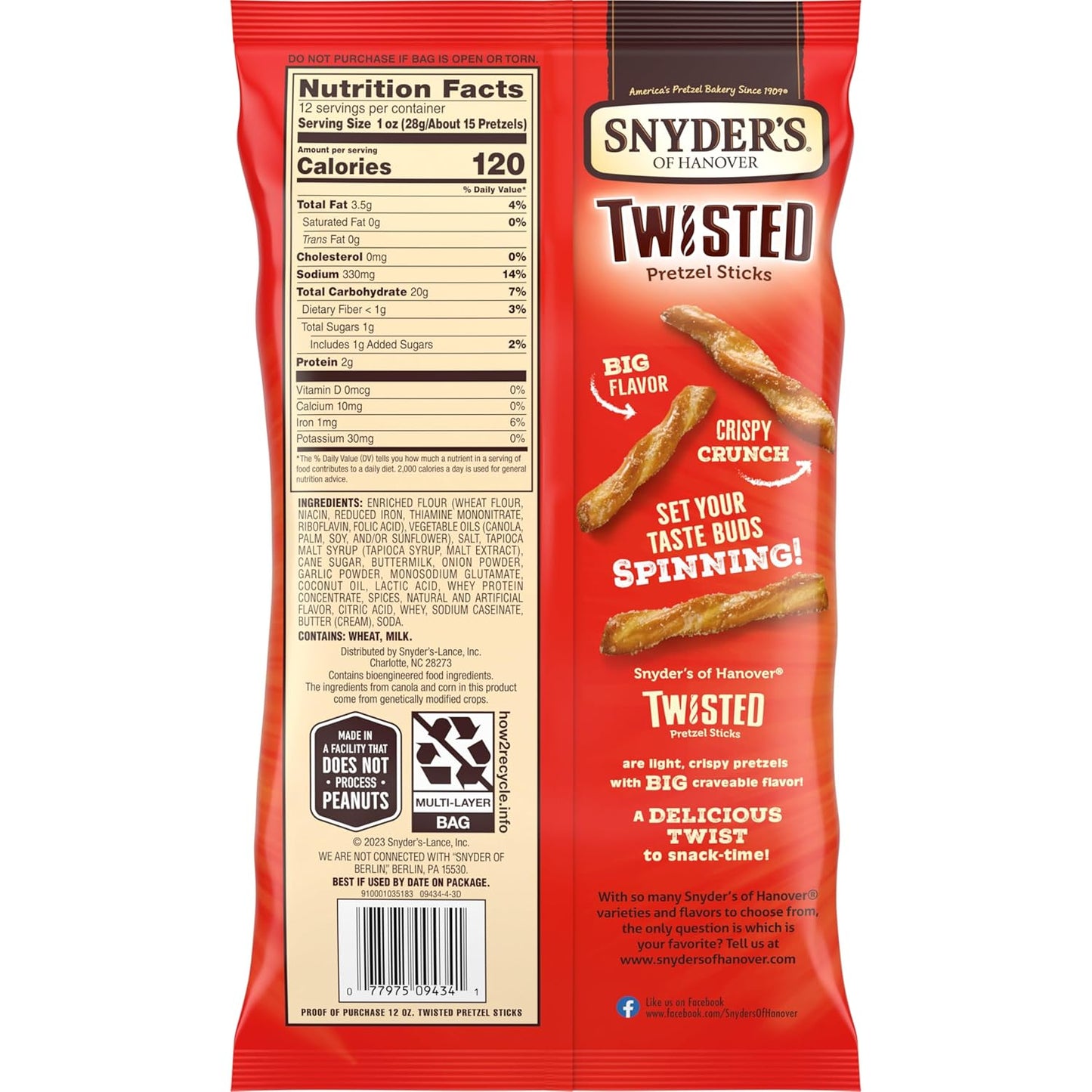 Snyder's of Hanover Twisted Pretzel Sticks Home Office Desk Snack for Afternoon Crunch Breaks