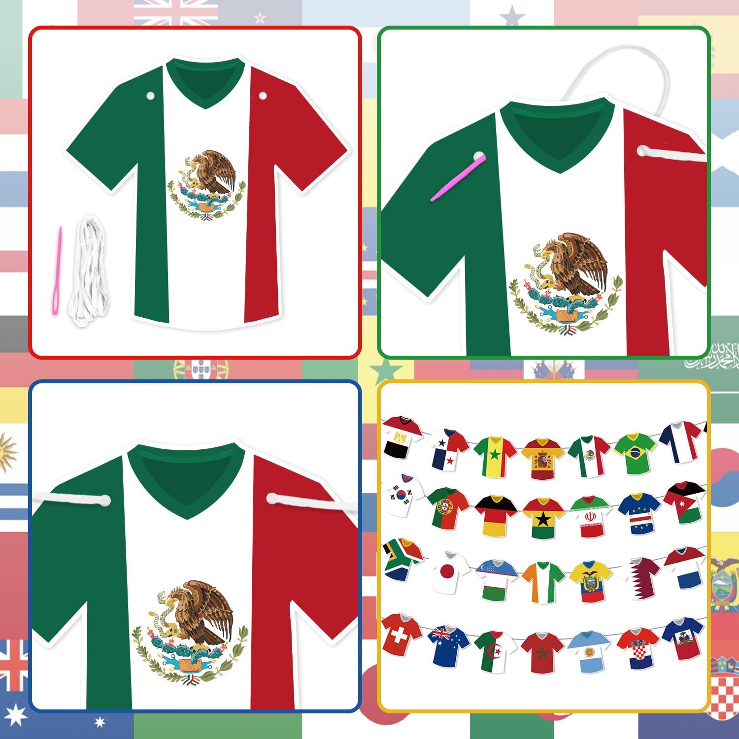 Soccer Jersey Bunting Flag – Housewarming Gift for Sports Fan, 42-Piece Game Day Garland for World Cup Watch Party