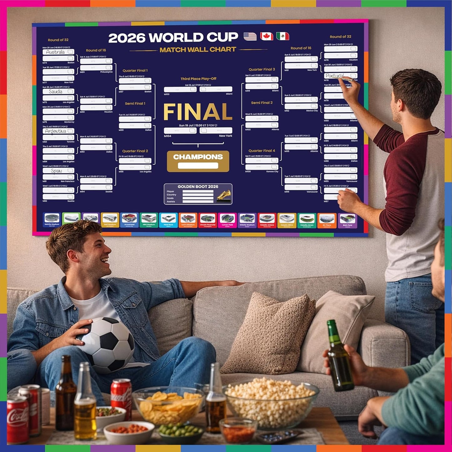 SoccerPoster Studio World Cup Bracket Poster 2026 Classroom Prediction Game, A1 Soccer Wall Chart for Students